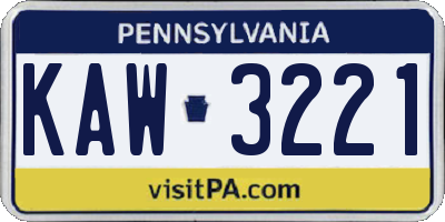 PA license plate KAW3221