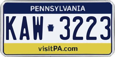 PA license plate KAW3223