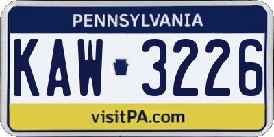 PA license plate KAW3226