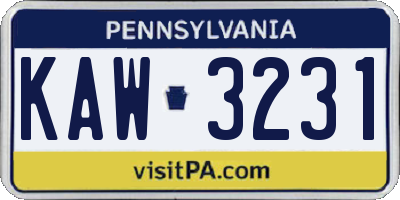 PA license plate KAW3231