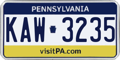 PA license plate KAW3235