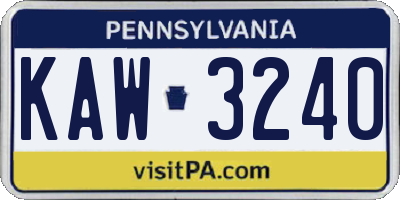 PA license plate KAW3240