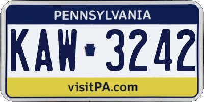 PA license plate KAW3242