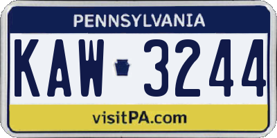 PA license plate KAW3244