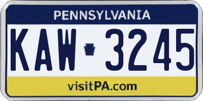 PA license plate KAW3245