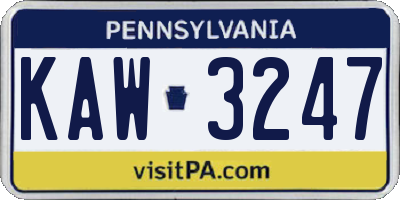 PA license plate KAW3247