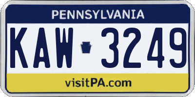 PA license plate KAW3249