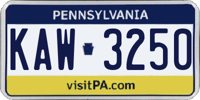 PA license plate KAW3250
