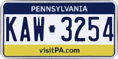 PA license plate KAW3254