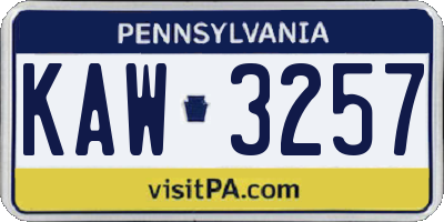 PA license plate KAW3257