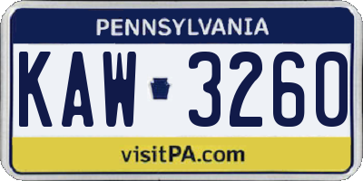 PA license plate KAW3260