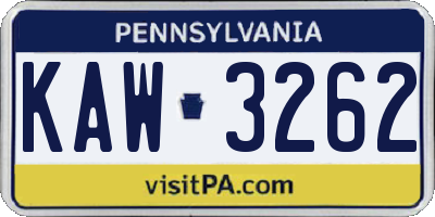 PA license plate KAW3262