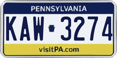 PA license plate KAW3274