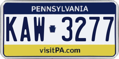 PA license plate KAW3277