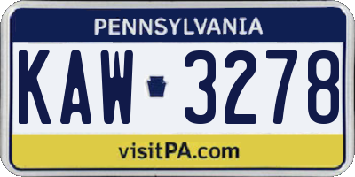 PA license plate KAW3278