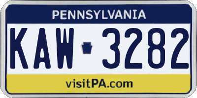 PA license plate KAW3282