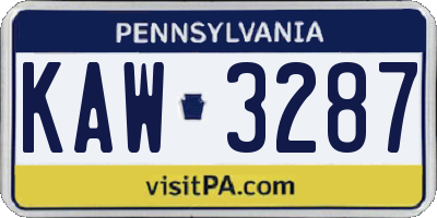 PA license plate KAW3287