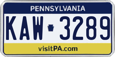 PA license plate KAW3289