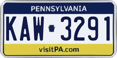PA license plate KAW3291