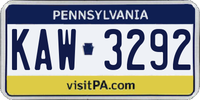 PA license plate KAW3292