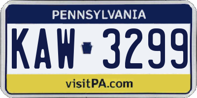 PA license plate KAW3299