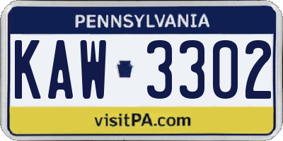 PA license plate KAW3302