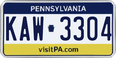 PA license plate KAW3304