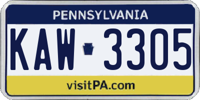 PA license plate KAW3305
