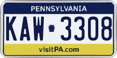 PA license plate KAW3308