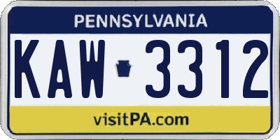 PA license plate KAW3312