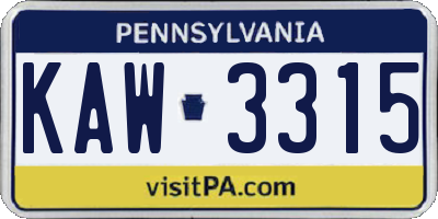 PA license plate KAW3315