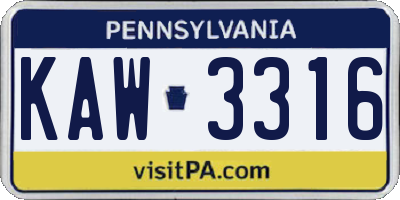 PA license plate KAW3316