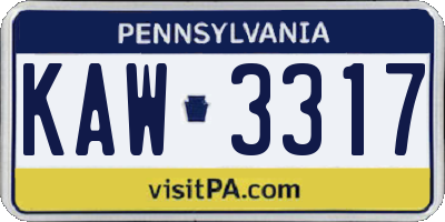 PA license plate KAW3317