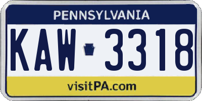 PA license plate KAW3318