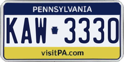 PA license plate KAW3330