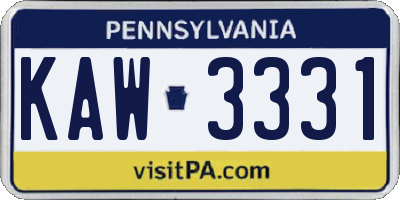 PA license plate KAW3331