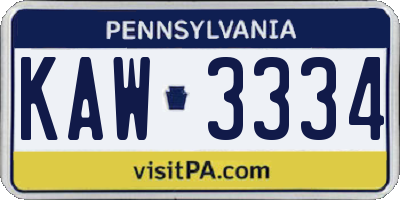 PA license plate KAW3334