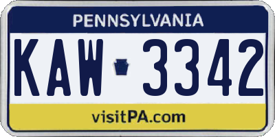 PA license plate KAW3342