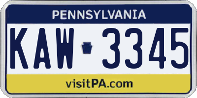 PA license plate KAW3345