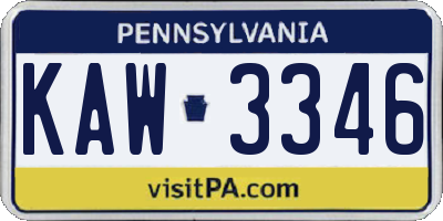 PA license plate KAW3346