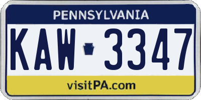PA license plate KAW3347