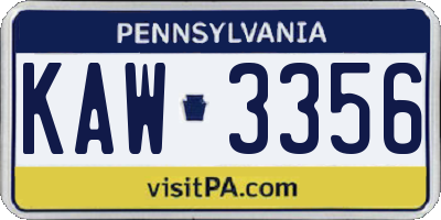 PA license plate KAW3356