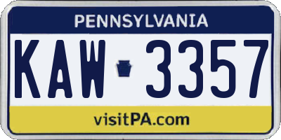 PA license plate KAW3357
