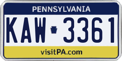 PA license plate KAW3361