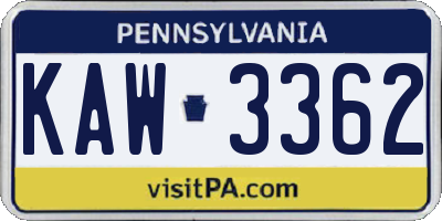 PA license plate KAW3362