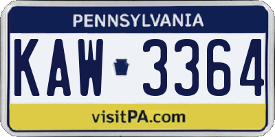 PA license plate KAW3364