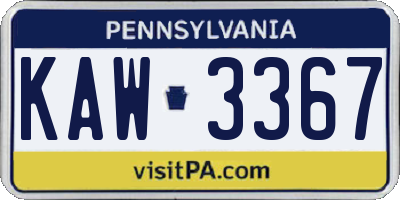 PA license plate KAW3367