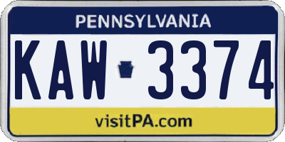 PA license plate KAW3374