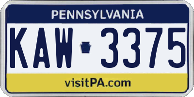 PA license plate KAW3375