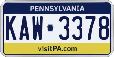 PA license plate KAW3378